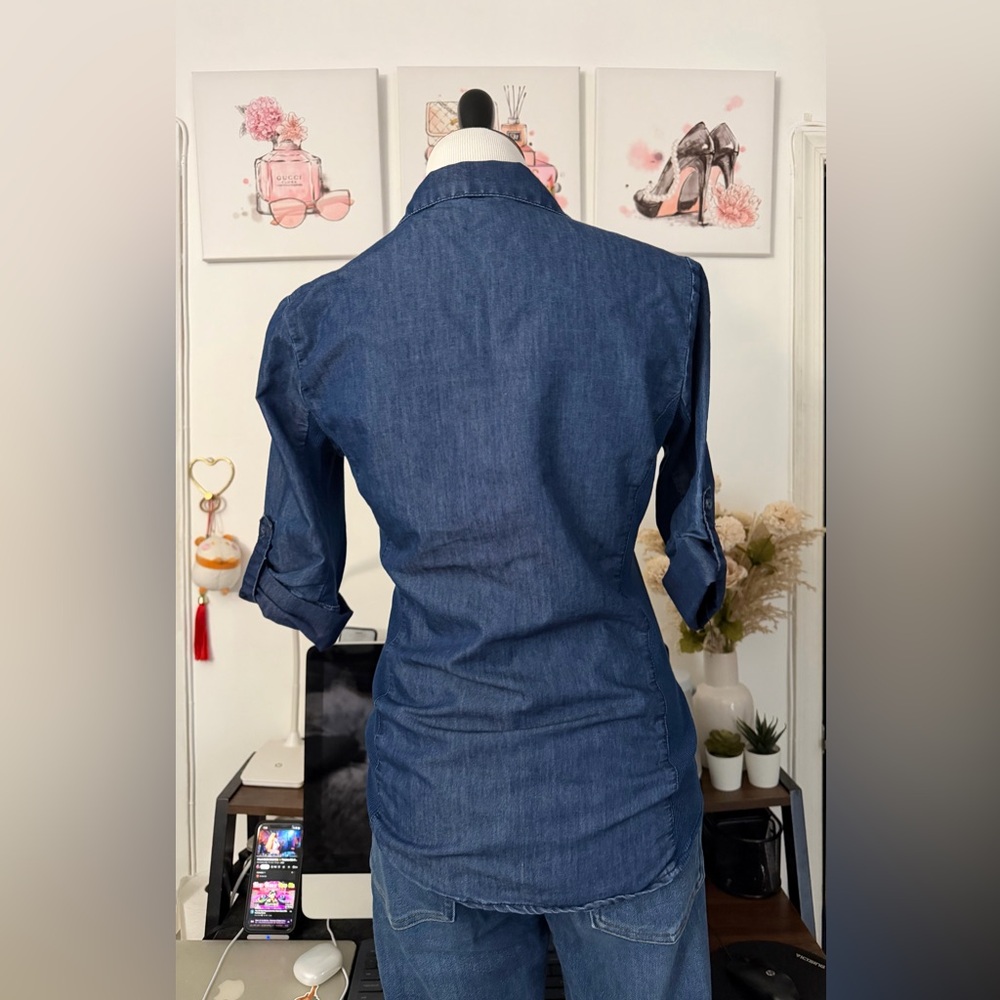 🍒Brand New without tag Cavalini Dark Blue Denim Button-Down Shirt - Picture 5 of 6